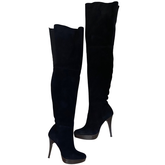 STUART WEITZMAN OTK Black Suede Platform Boots - Picture 1 of 8